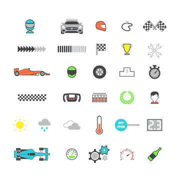Racing colored icon set