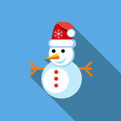 Snowman icon in flat style with long shadow vector illustration