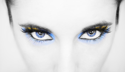 Beautiful insightful look blue woman's eyes