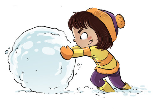 ni&ntilde;a jugando con bola de nieve en invierno