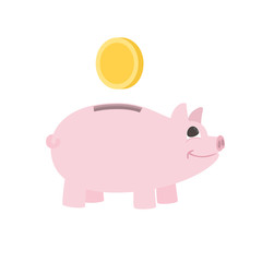 piggy bank icon. money box with coin. fat piggy bank with coin vector illustration
