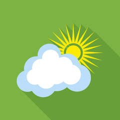 Sun with cloud icon in flat style isolated with long shadow vector illustration