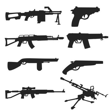 weapon silhouette . firearms of various forms isolated icons set