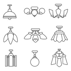 chandelier icons set. lamp collection. Thin line design