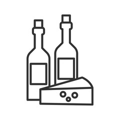 Wine and cheese linear icon. Thin line design