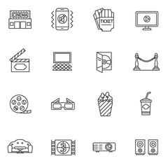 cinema icons set. watching a movie collection. Thin line design