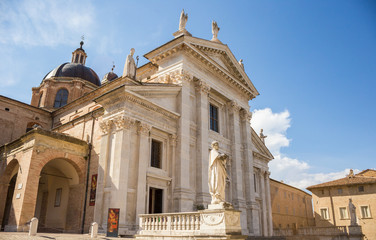 Facade of Santa Maria Assunta Cathedral in Urbino, Marche, Italy