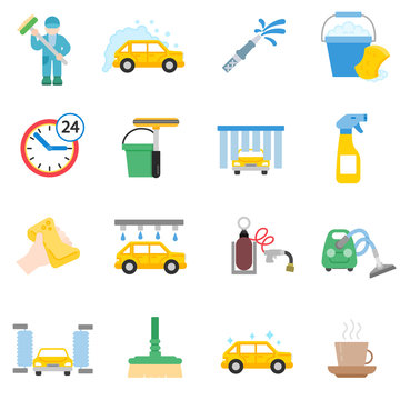auto wash flat icons set. car wash collection symbols on white background