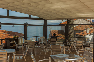 Admiring the view seascape in Lastres, Asturias, Spain