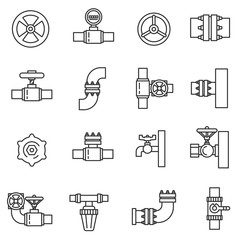 Pipeline icons set. Pipes and valves collection. Thin line design