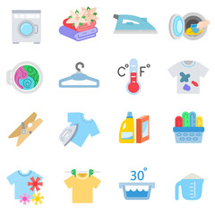 laundry flat icons set. washing clothes isolated symbols
