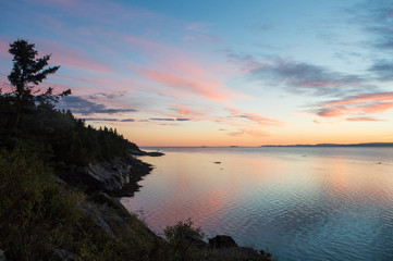 Sunrise sky on silver river