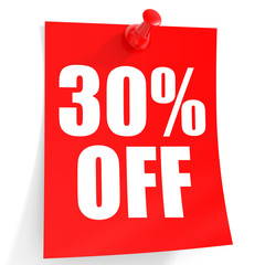 Discount 30 percent off. 3D illustration on white background.