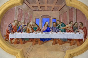 La cène. Dernier repas de Jésus avec les apôtres. Eglise Saint-Nicolas de Véroce..