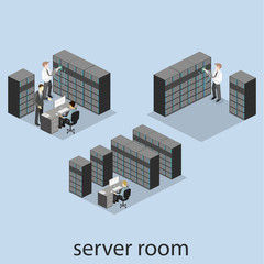 isometric interior of server room. Flat 3D illustration.