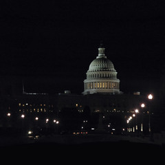The US Capitol lit up at night Washington DC USA