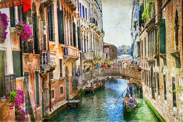 Romantisch Venetië - kanalen en gondels. kunstwerk in schilderstijl