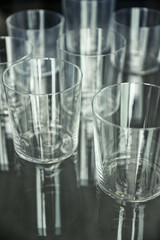 empty glasses reflection closeup