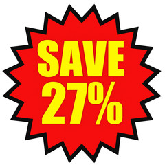 Discount 27 percent off. 3D illustration on white background.