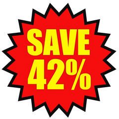 Discount 42 percent off. 3D illustration on white background.