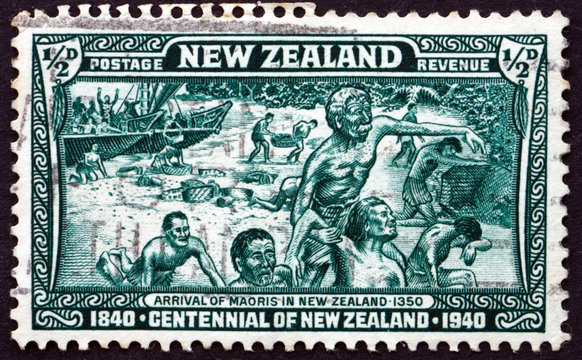 Postage stamp New Zealand 1940 Landing of the Maoris in 1350