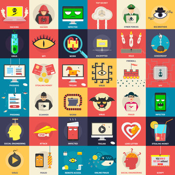 Hacker, computer security icons. Design elements for infographics.