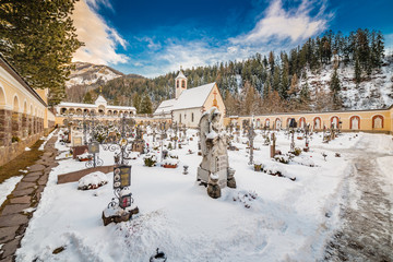 snowy mountain cemetery