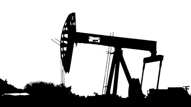 A silhouette of an oil rig along the roadside with a high contrast look. Can be used as a matte. HD 1080.