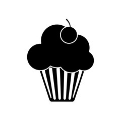 Cupcake with cherry icon. Bakery food daily and fresh theme. White background. Vector illustration