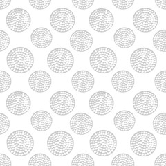 Black and white circle, pastel gray round grunge polka dot, seamless pattern, wrapping paper. Vector illustration.