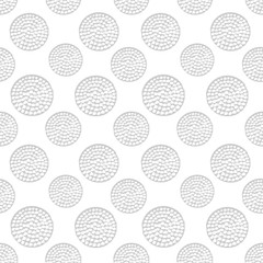 Black and white circle, pastel gray round grunge polka dot, seamless pattern, wrapping paper. Vector illustration.