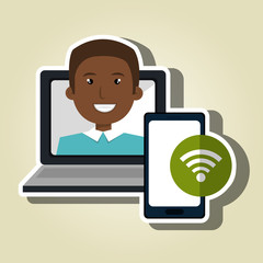 laptop man smartphone web vector illustration eps 10