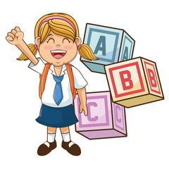 Girl cartoon student with supplies. Back to school education and childhood theme. Colorful design. Vector illustration