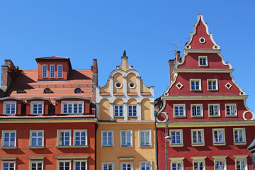 Fototapeta na wymiar Architecture of Wroclaw, Poland, Europe. City centre, Colorful, historical Market square tenements.Lower Silesia, Europe.