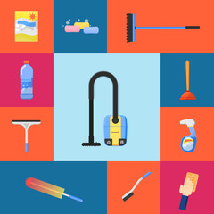 Cleaning tools icon set flat vector illustration