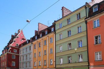 Fototapeta premium Architecture of Wroclaw, Poland, Europe. City centre, Colorful, historical Market square tenements.Lower Silesia, Europe.
