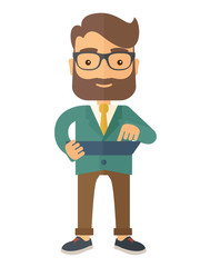 Mid adult male engineer holding blueprint.