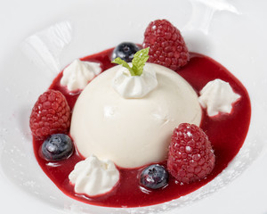 Passion Fruit Panacotta with Raspberry Coulis