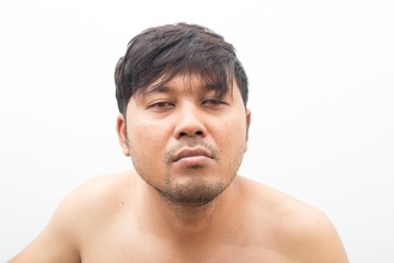 Obraz premium crazy man happy pose.Man wearing a white T-shirt