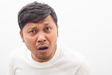 crazy man happy pose.Man wearing a white T-shirt