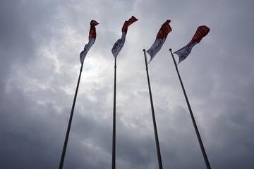Флаги.  Висят  на  площади  Борцам  Революции  в  городе  Владивостоке . Столице  Приморского  края.