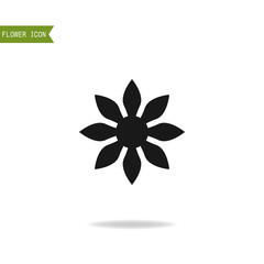 Floral flat icon, symbol. Silhouette flower isolated on white background.
