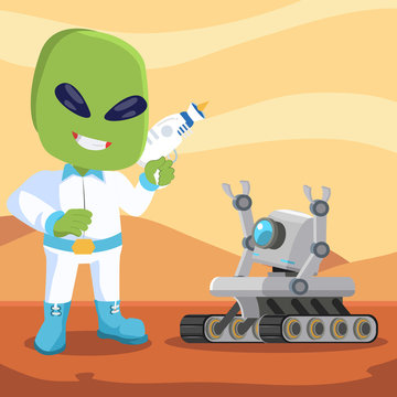 mars rover robot meet alien