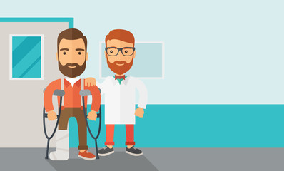 Injured man assisted by a doctor.