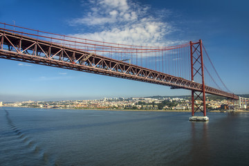 View of the "25 de Abril" Bridge in Lisbon, Portugal