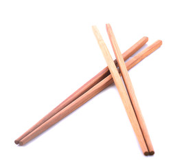 Wooden chopsticks isolated on white background