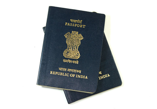 Indian passports on a white background.