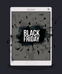 Tablet and abstract icon. Black Friday sale technology and offer theme. Vector illustration