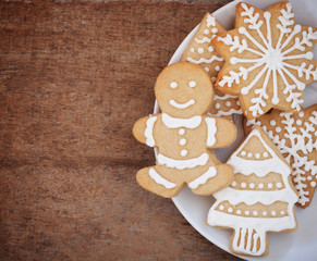 Gingerbread homemade cookies on wood table