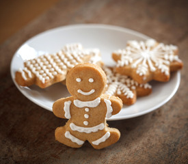Gingerbread man cookies on wood table
